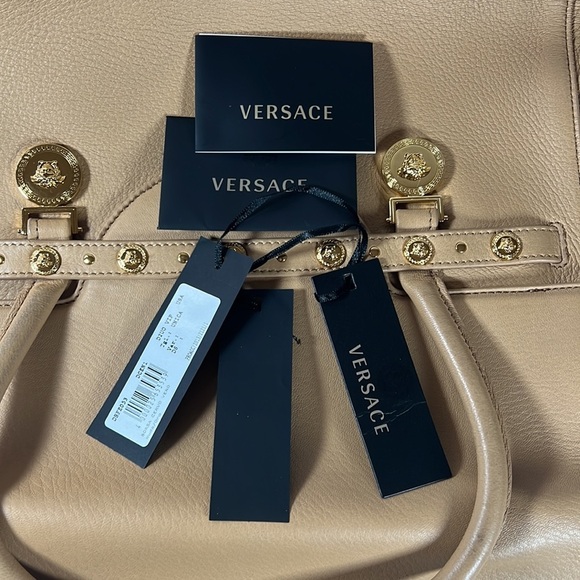 2013 Vintage Versace Large Signature Tote Nude Leather Nicole Kidman Cannes - Picture 13 of 17